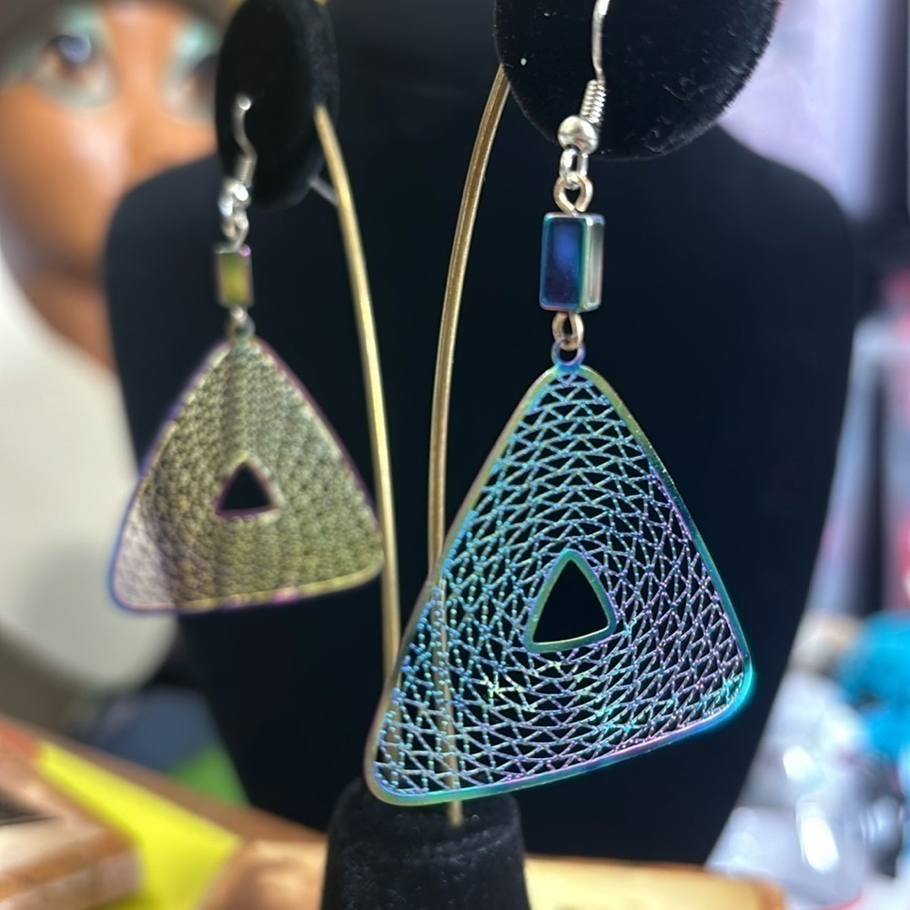 Rainbow Reflection Geometric Thin triangle dangle Earrings